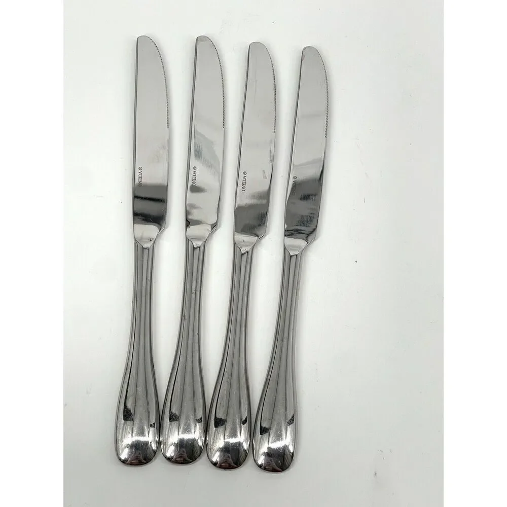 Oneida Stainless Dinner Knife 9 1/2” VOSS Glossy Concave Handle Set Of 4